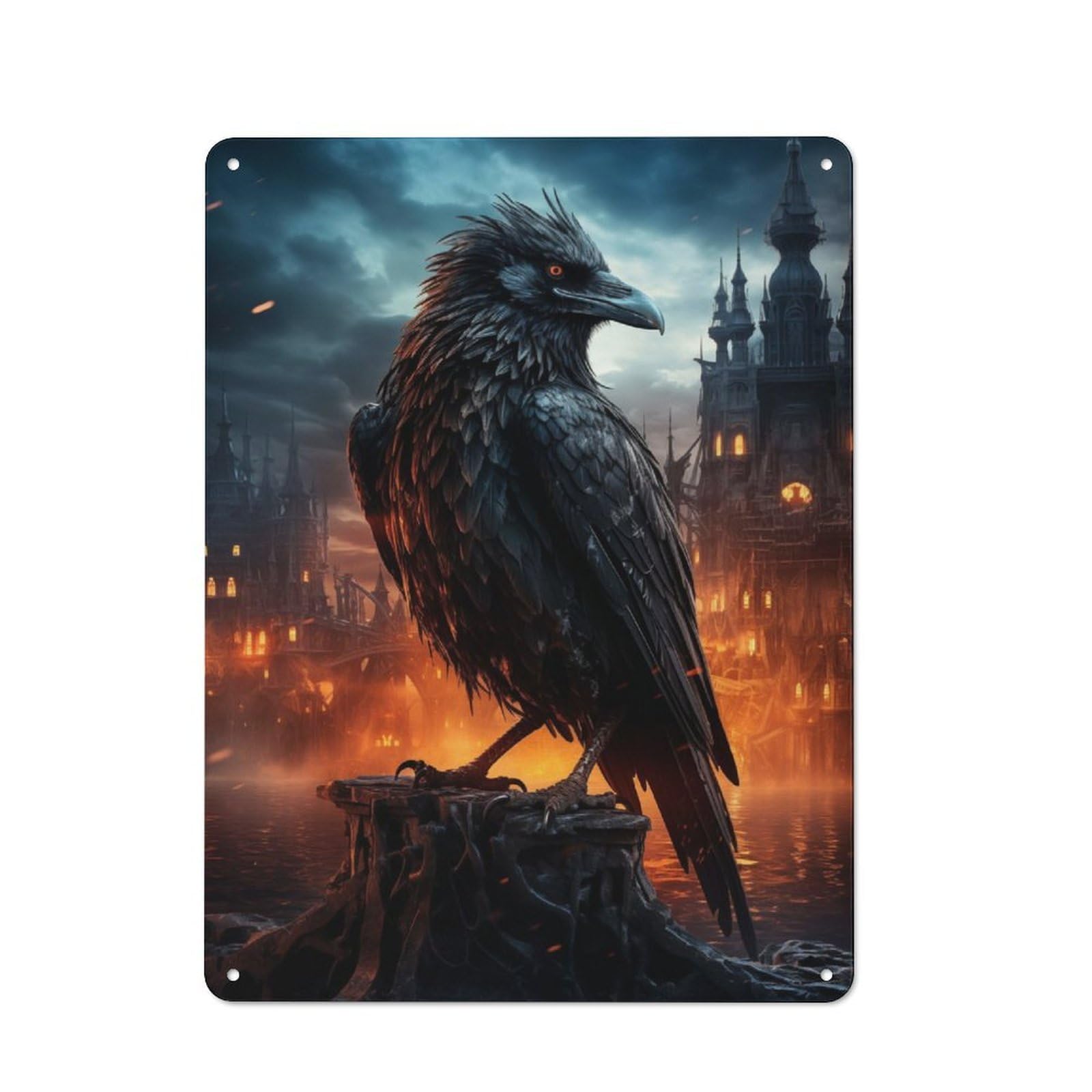 Raven of Flames Vintage Metal Wall Decor 40x30cm, Vintage Metal Sign for Cafe, Bistro, Bakery Or Restaurant