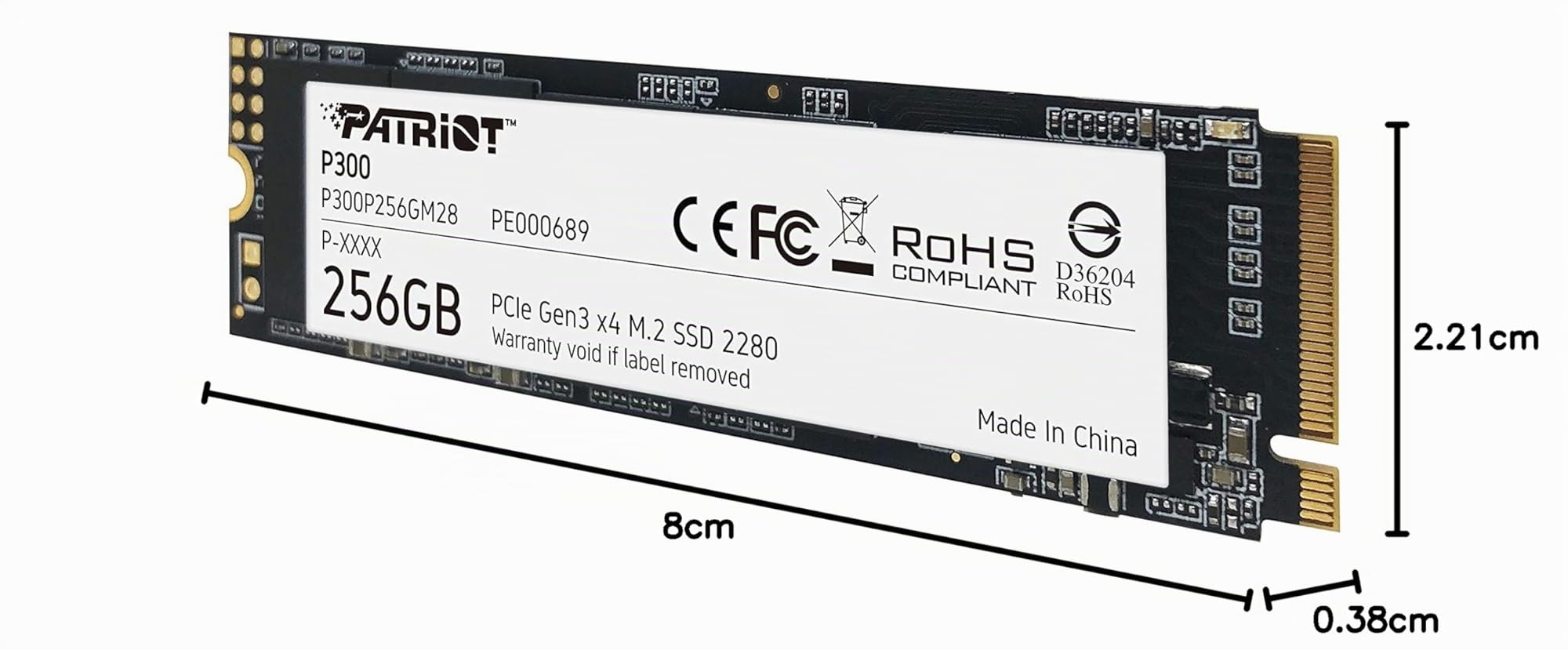 Patriot P300 M.2 PCIe Gen 3 x4 256GB SSD NVMe M.2 de bajo Consumo - P300P256GM28 - Velocidad de Lectura hasta 1700 MB/s y Escritura de 1100 MB/s