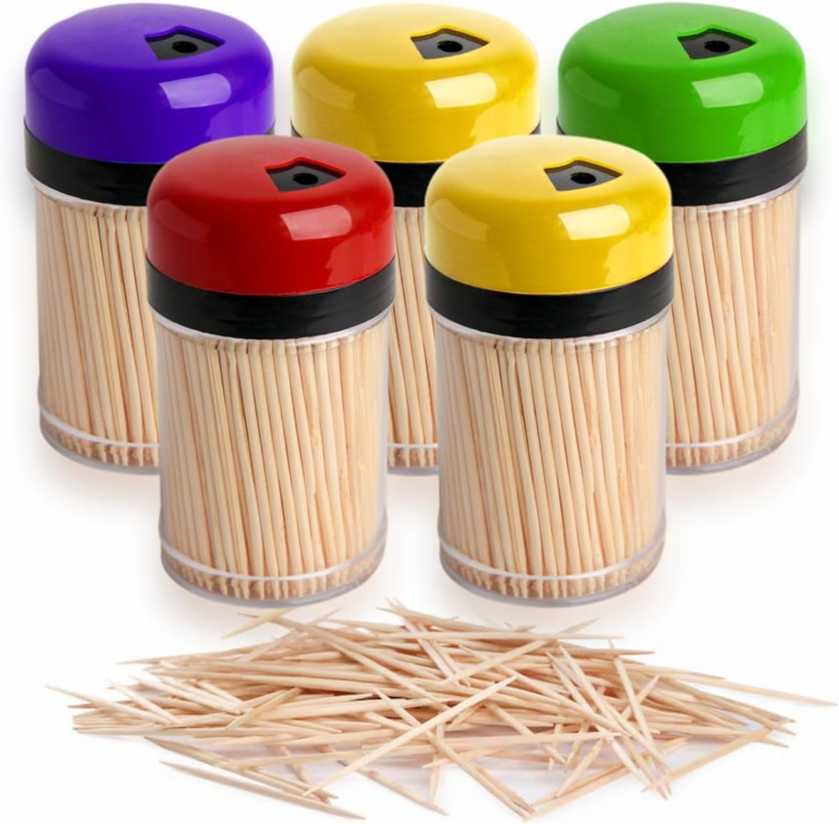 Toothpicks Wooden Toothpicks Cocktail Sticks Teeth Cleaner Wood Tooth Sticks with Storage Holder Double Sided Teeth Picks Appetizers Pickup Fruits Cherry Cheese Toothpicks with Dispensers (Pack of 5)