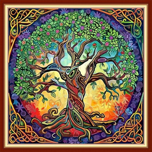 Image of Funxvoot Stamped Cross Stitch Kits for Beginners or Adults Embroidery Starter Patterns | DIY Printed Cross Stitch Kits Needlepoint for Adults 11CT-Magic Tree of Life 18x18 inch