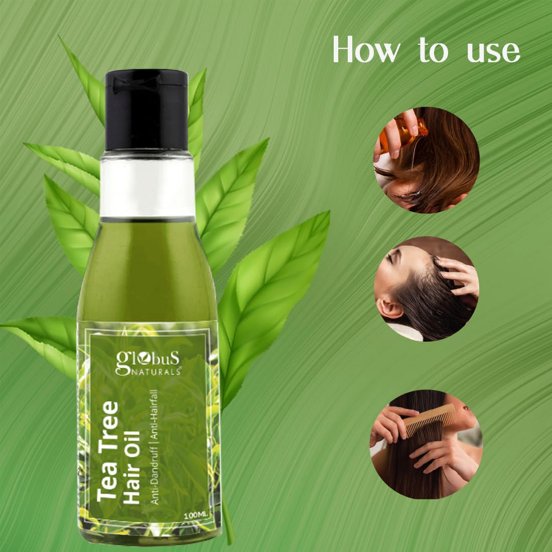 Globus Naturals Tea tree Hair Oil 100 ml, for dandruff & ichy scalp conditions, with 14 ayurvedic herbs, 100% Natural & Organic, SLS Free, Paraben Free 3