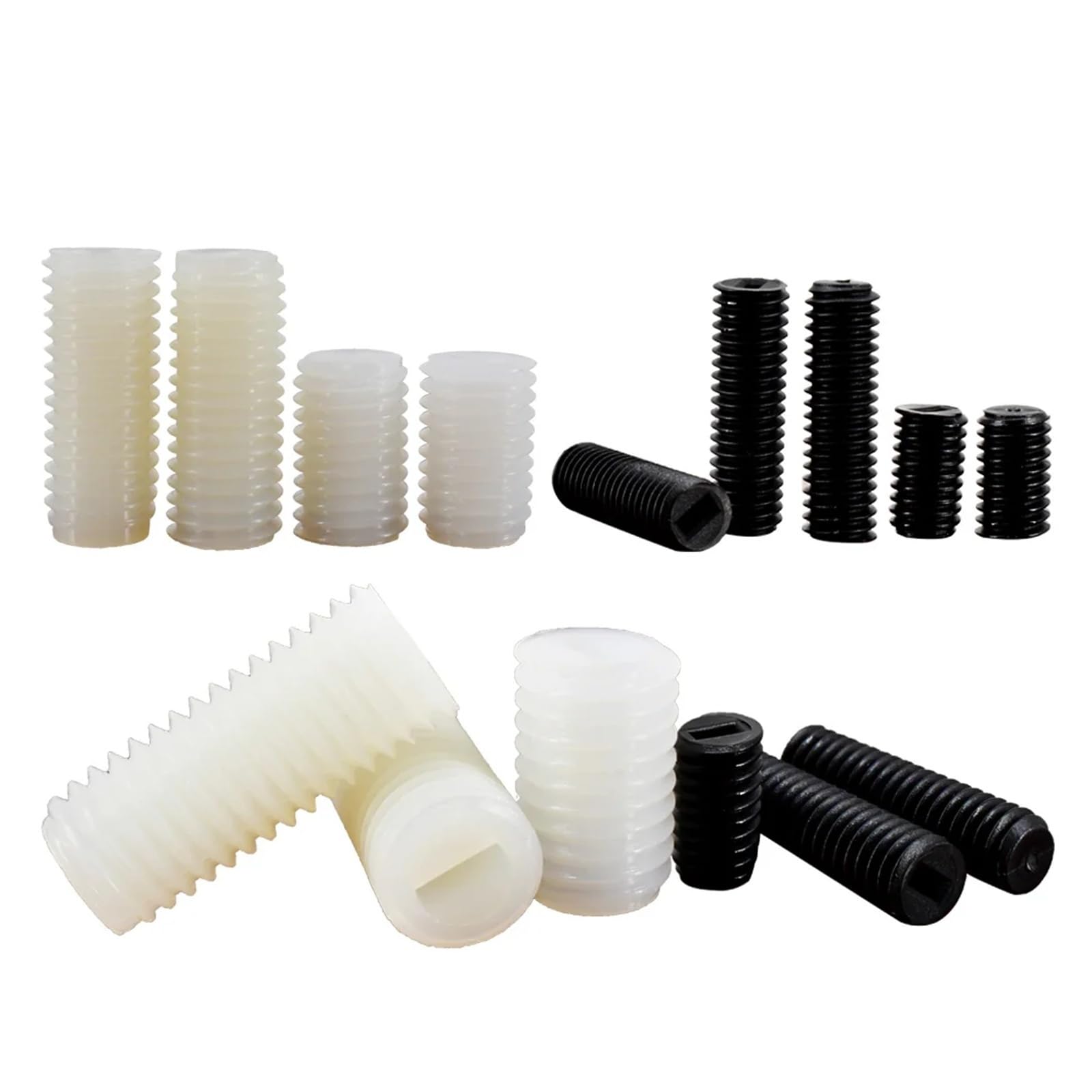 Nylon Slotted Grub Bolt M3 M4 M5 M6 M8 M10 M12Black/White Plastic Insulated Slotted Flat Point End No Head Headless Fixing Screw(5mm(300pcs),M3(white))