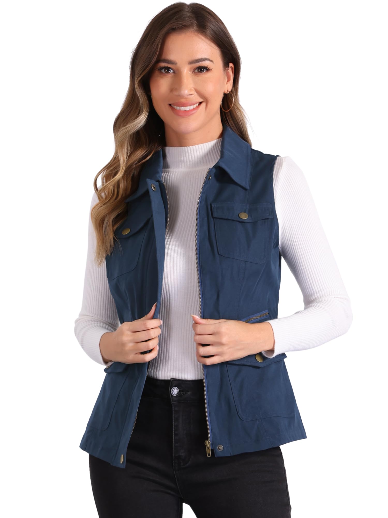 Women's Zip Up Jacket with Pockets Sleeveless Cargo Utility Vest-image-34