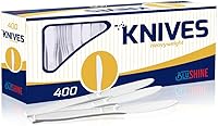 BluShine 400 Pack Extra Heavyweight Disposable White Plastic Knives - Heavy Duty Cutlery for Parties, Catering, BBQs