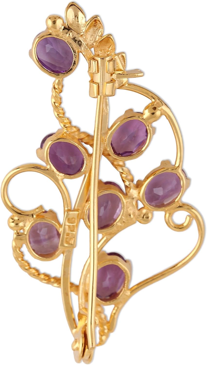 NOVICA Artisan Handcrafted Gold Plated Amethyst Brooch 22k 7 Carat Lilac Sterling Silver Tone Purple India Floral Birthstone [2 in L x 1.2 in W x 0.2 in D] ' Golden Lilac'