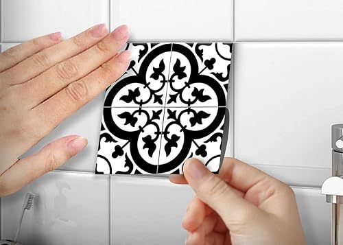 Miniatura 7 de Mi Alma - Calcomanías para azulejos en blanco y negro, 24 unidades, para azulejos en muro, para baño y cocina, simplemente despegar para decoración