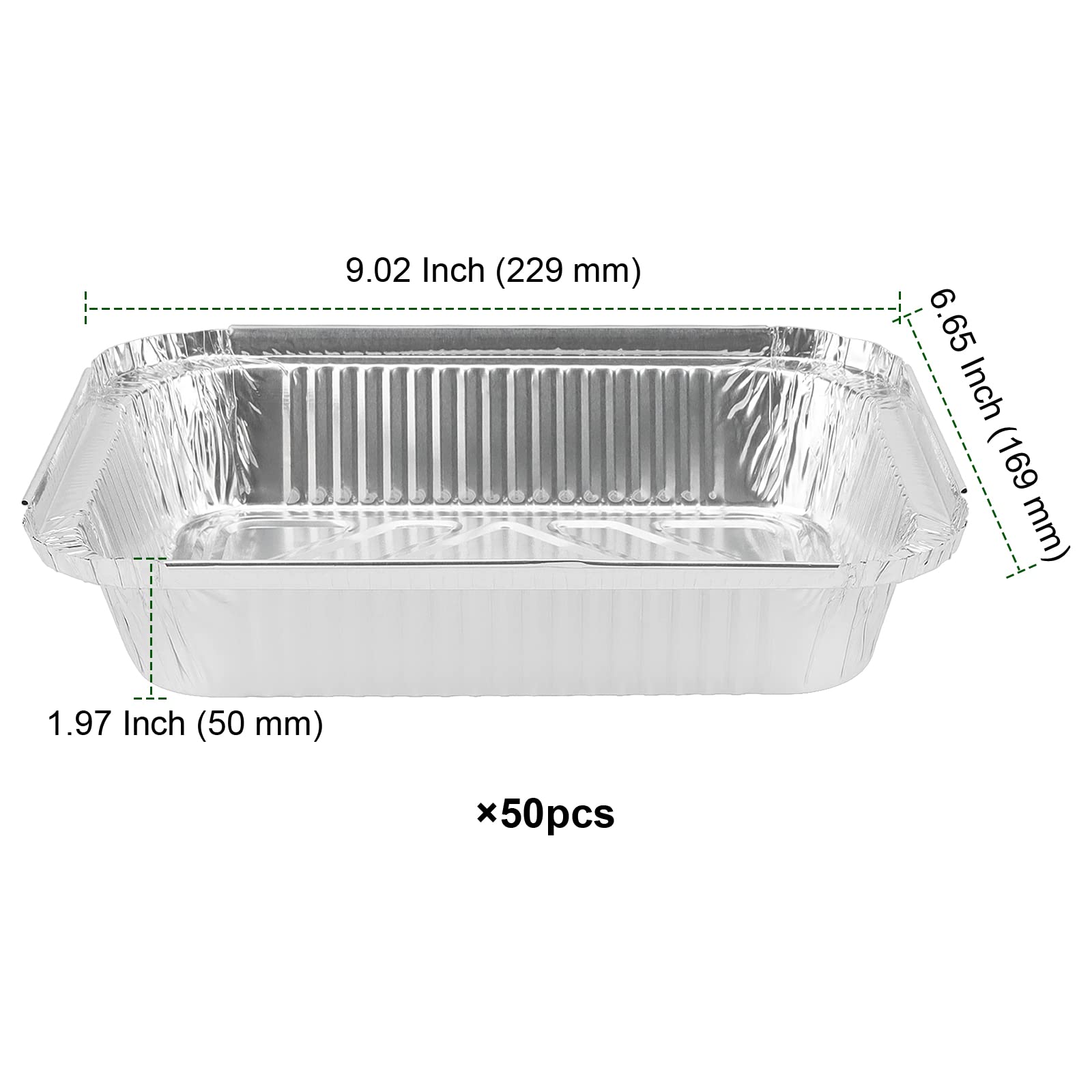 PINGEUI Bandejas de aluminio con tapa, 50 unidades, 1000 ml, bandejas de aluminio, para cocinar, asar, hornear, 229 x 169 x 50 mm