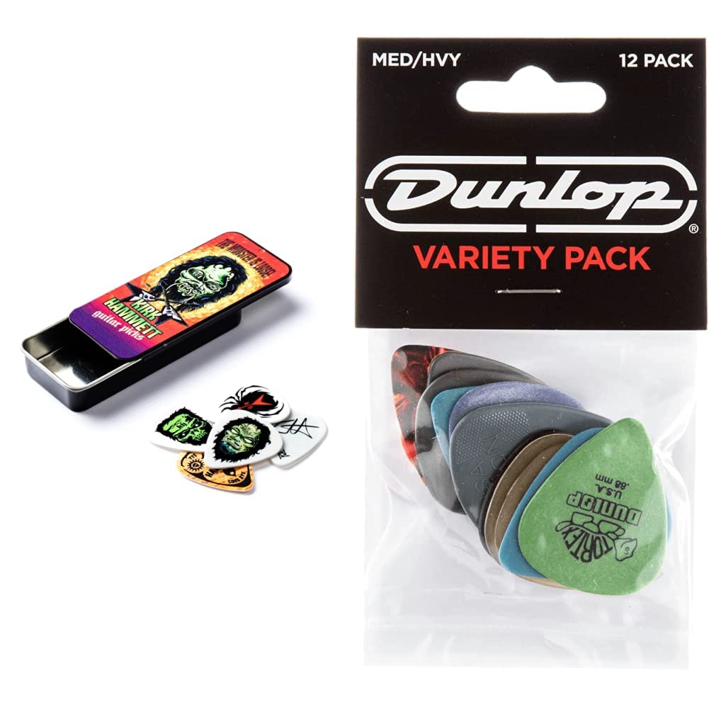 DUNLOP KH01T088 6 PICKS TIN BOX KIRK HAMMET 0.88 & PVP102 Variety Medium/Heavy Guitar Pick Player Pack (Pack of 12)