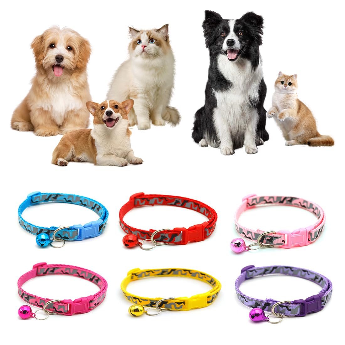 VZUHSW Collar para Gato Personalizado y Antiahogo, Conjunto de 6 Collares Ajustables con Hebilla de Liberación de Seguridad y Campana, Protege a Tu Mascota de Accidentes y Hazla Lucir Única