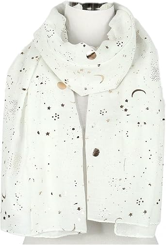 Fashion Scarf for Women, Lightweight Colorful Shawl with Star Moon Pattern for Girls Ladies Women