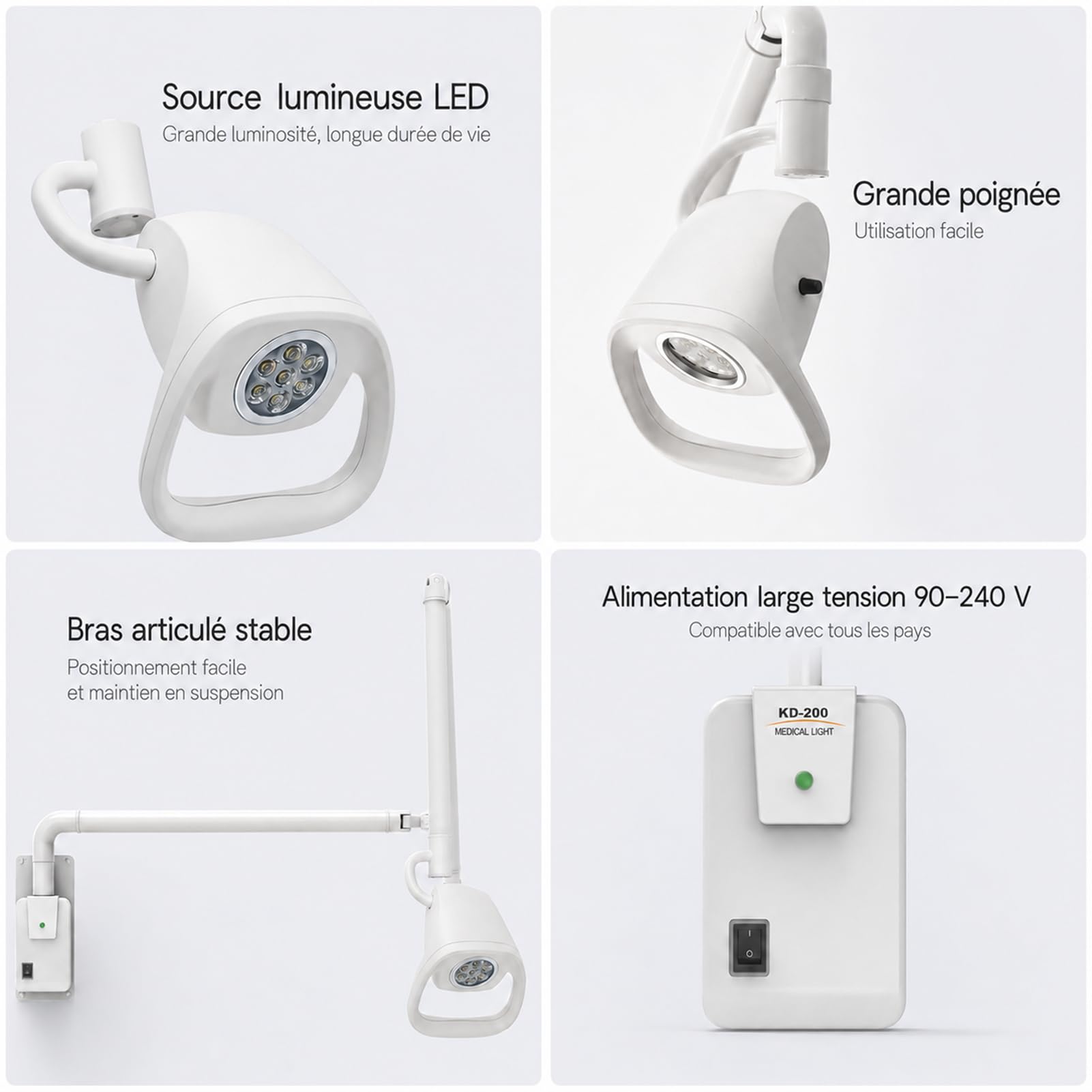 SenhE Lampada Chirurgica LED a Parete, Braccio Articolato, Luce Fredda 4000-5000K, 21W, Ideale per Studio Dentistico e Ambulatori Medici, AC 90-240V