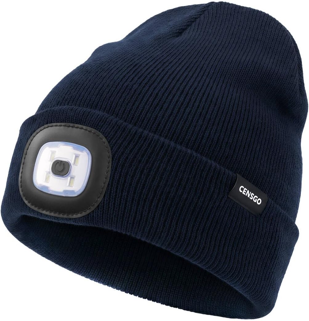 CENSGO Bluetooth Beanie with the Light, Unique Tech Gifts for Men Husband Him Teen, Wireless Headphones for Fishing Jogging Working, Christmas Stocking Navy Blue
