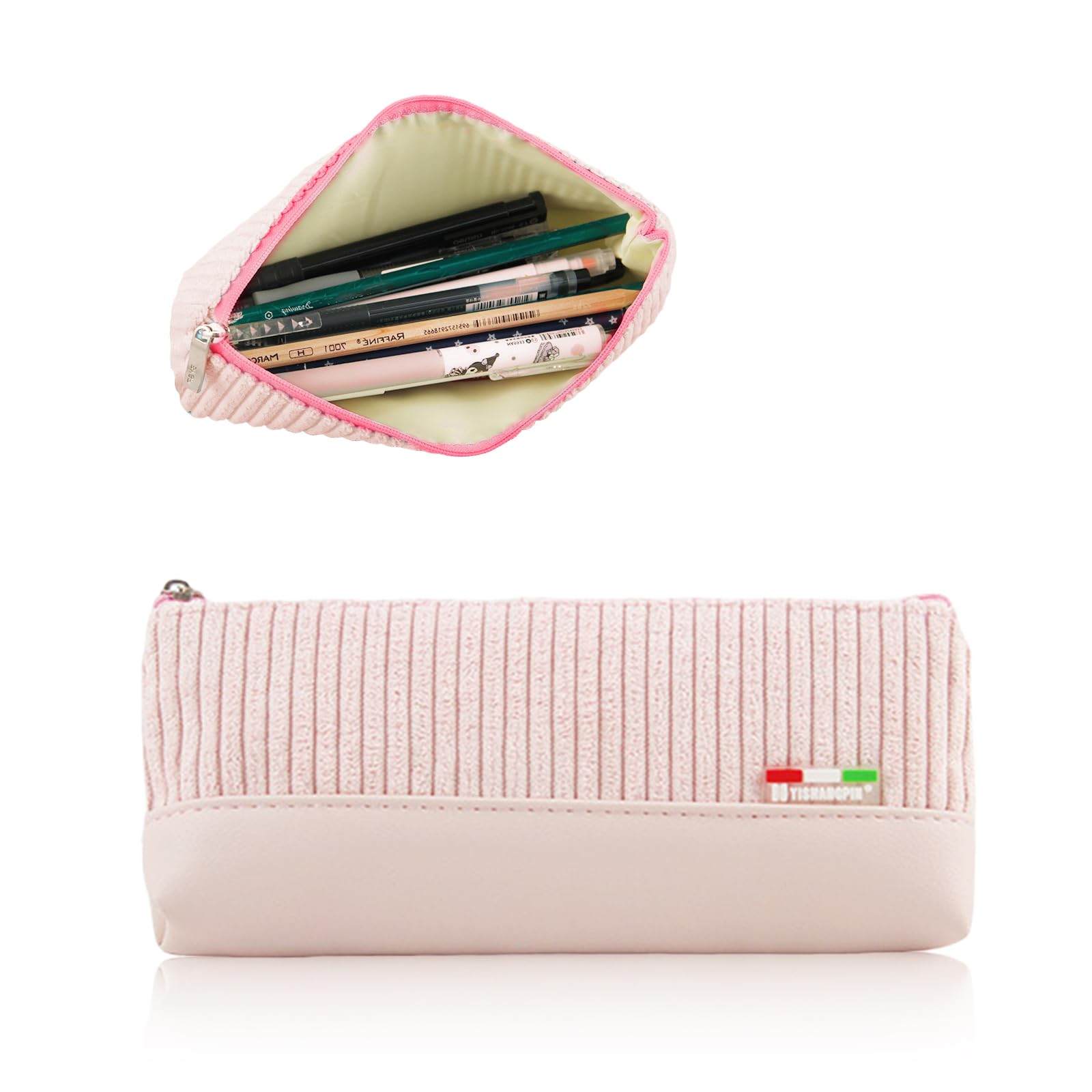 Gsrhzd Pencil Case, Corduroy High Capacity Cute Pencil Pouch, Stylish Simple Aesthetic Pen Bag, for Teenage Boys Girls School College, Pink