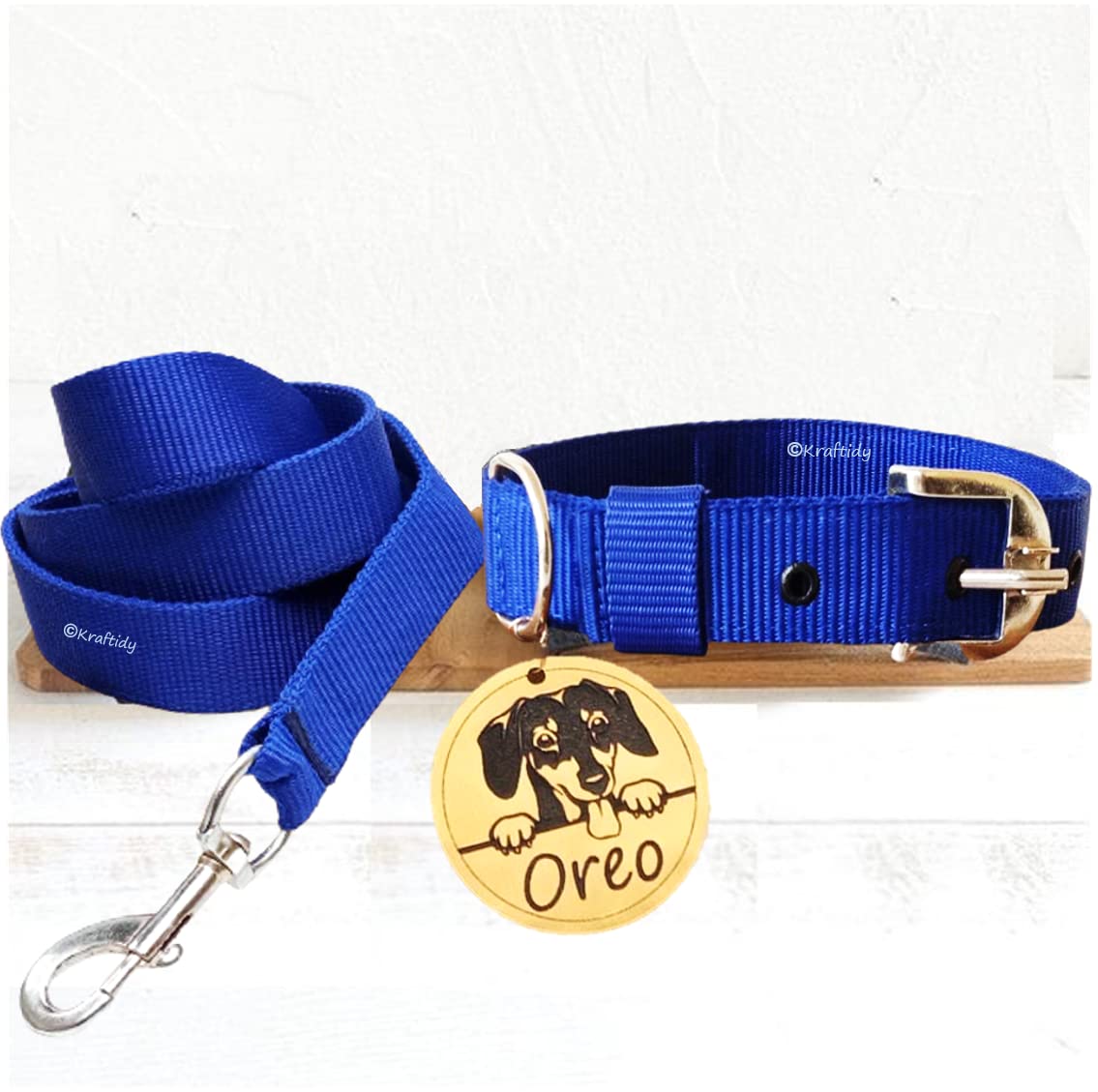 Kraftidy Dog Belt Collar Leash with Name tag id Customized for Large, Medium Dogs, Small Puppies Neck Collar and Rope Leash with Personalized Dog Name (Royal Blue) (Medium) (Large) (B0B77H332L) Amazon Price History, Amazon Price Tracker