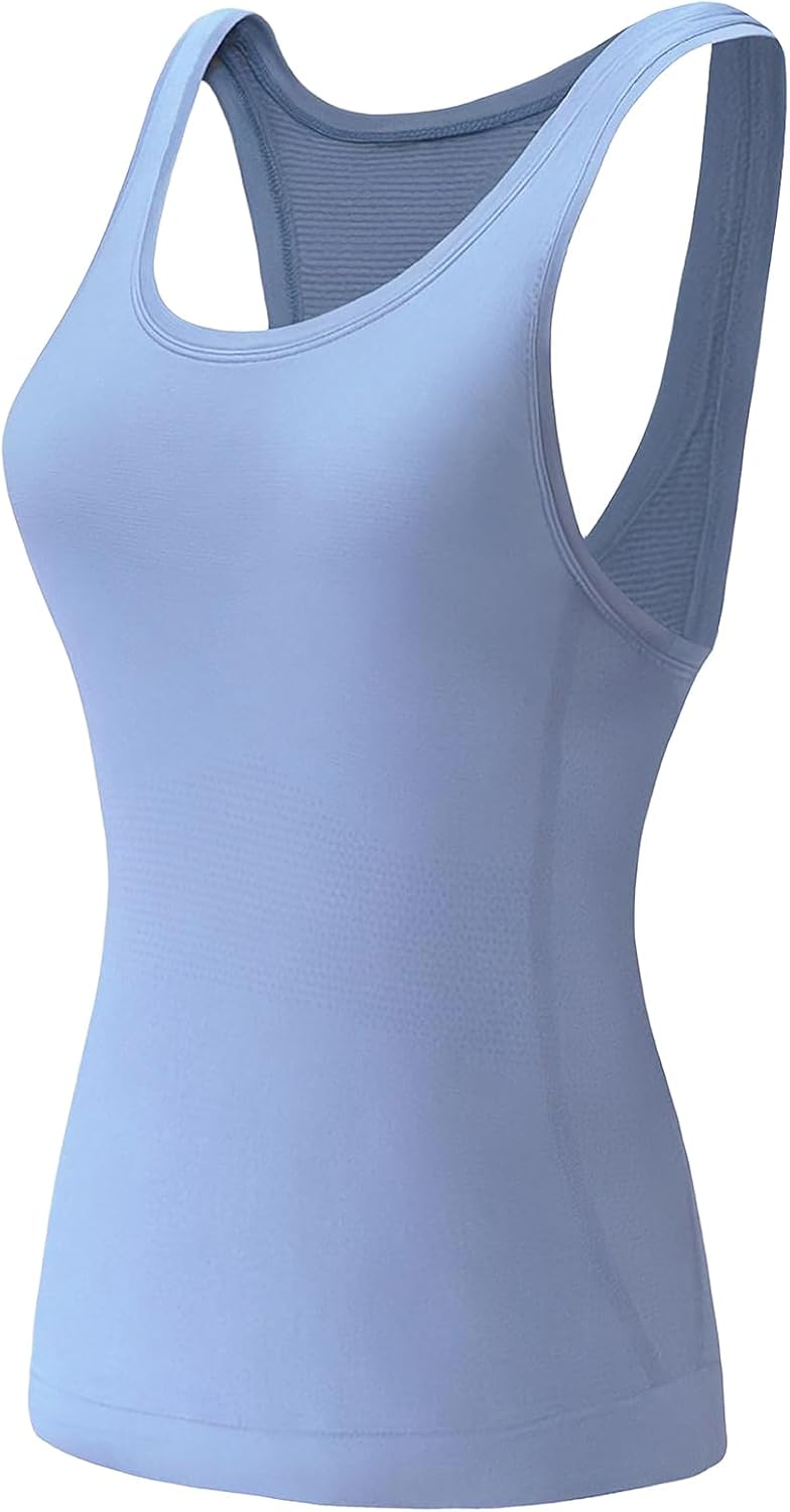 Racerback Workout Tank Tops for Women – Sleeveless Gym Yoga Shirts, Athletic Sports Camisole, Scoop Neck Seamless Activewear