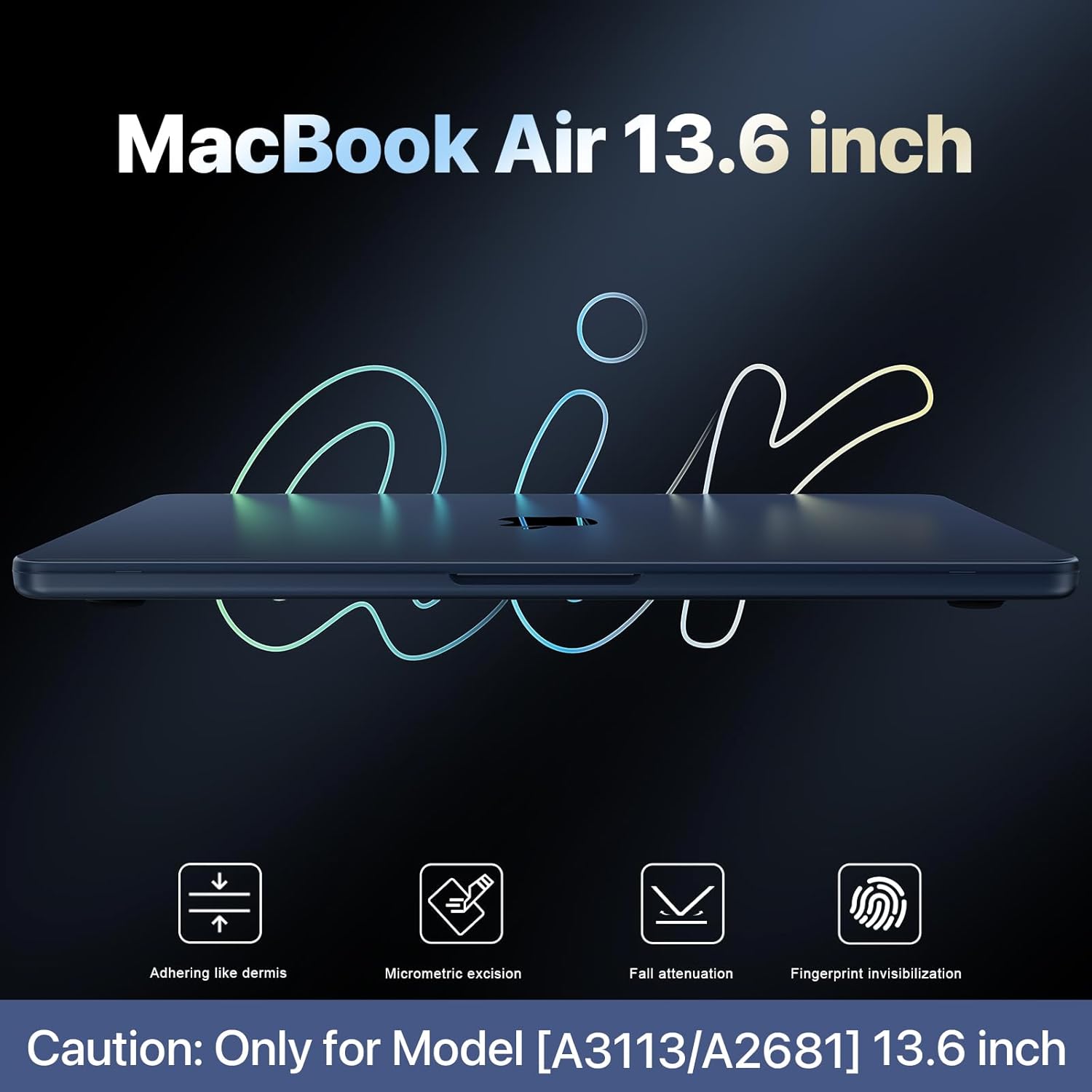 Macaset for MacBook Air 13 inch Case (M5/M4/M3/M2, 2026–2022 A3449 A3240 A3113 A2681), True to Original Color Lightweight, Scratch & Fingerprint Resistant Hard Shell– Midnight Clear