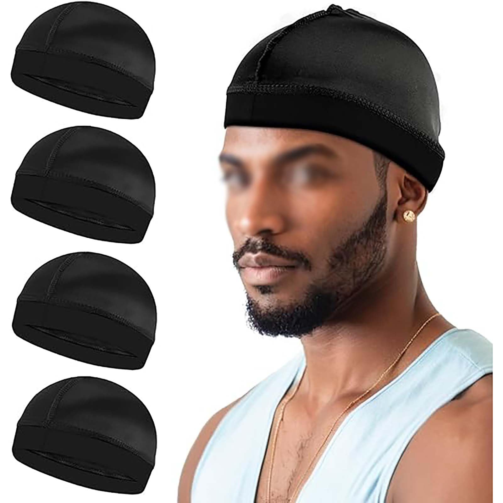 Tazweeq Men's Wave Cap, Silk Stocking Wave Cap, Abrasion Resistant Outer Layer, Compression Effect（4 PCS）