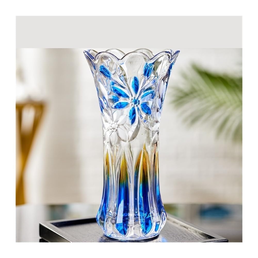 Jarrón, Decoración de jarrón, arreglo Floral for Sala de Estar, Vidrio Transparente de Flores secas, decoración del hogar de Estilo Chino Decoración del hogar(Blue,30cm)