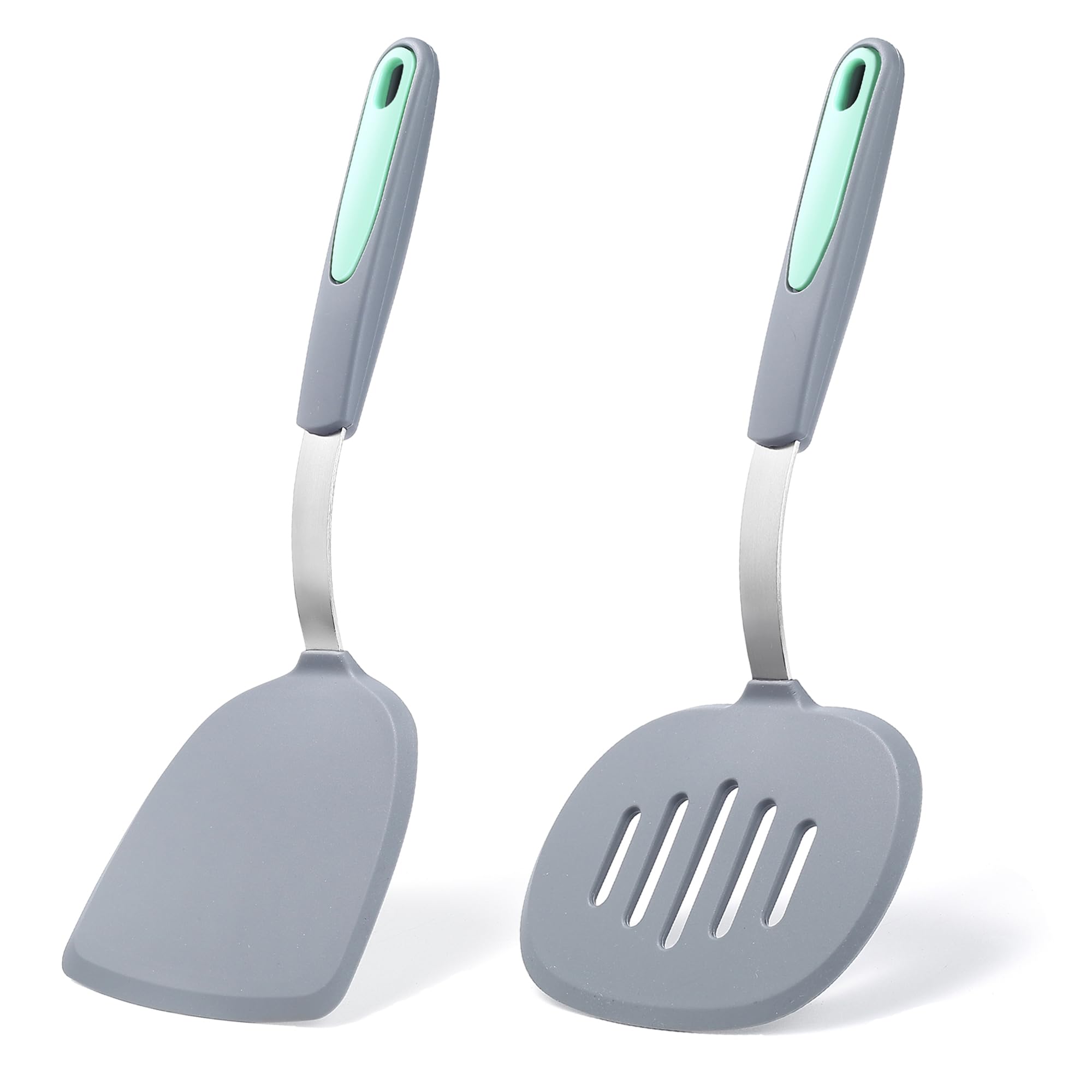 To encounter 2 Pieces Silicone Spatula set, Non-Stick Turner Spatulas, Heat Resistant Silicone Cooking Flipper for Eggs, Fish, Pancakes, Light Grey