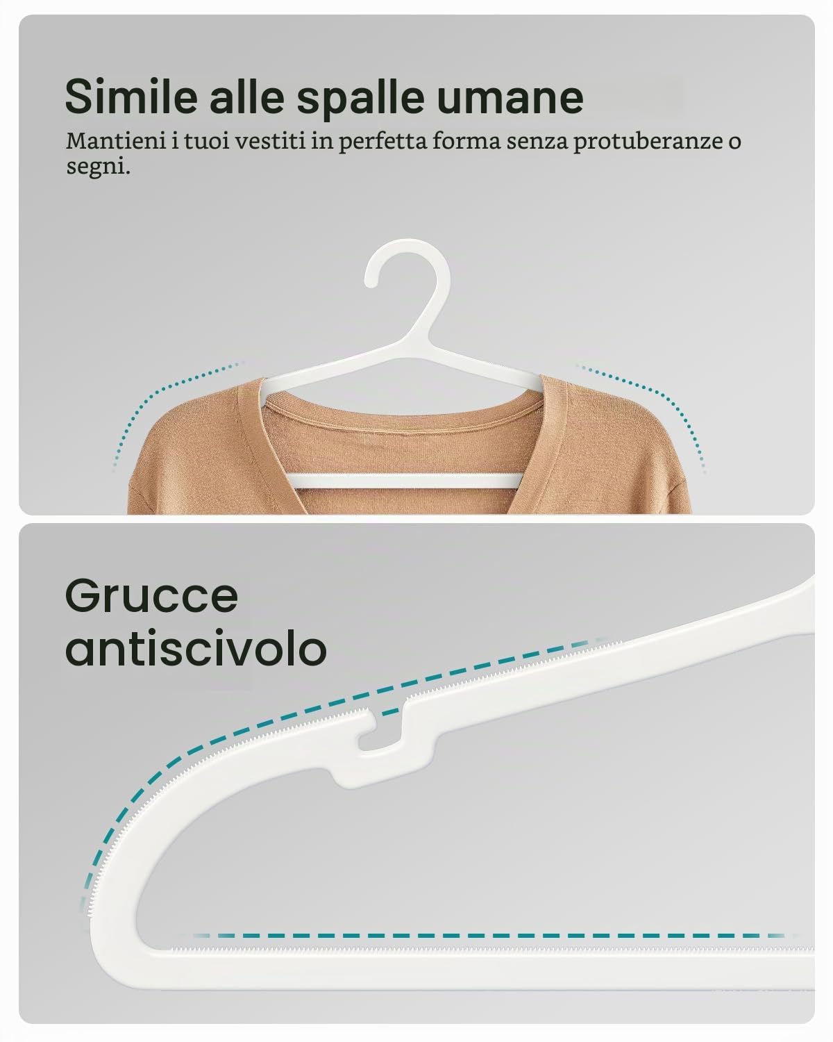 ABHENG Grucce in Plastica 80 Pezzi, Grucce Appendiabiti con Ampie Scanalature ai Lati, Salvaspazio, Robusti e resistenti, Antiscivolo, 41,7 x 0,4 x 21 cm, Bianco, APY0580W