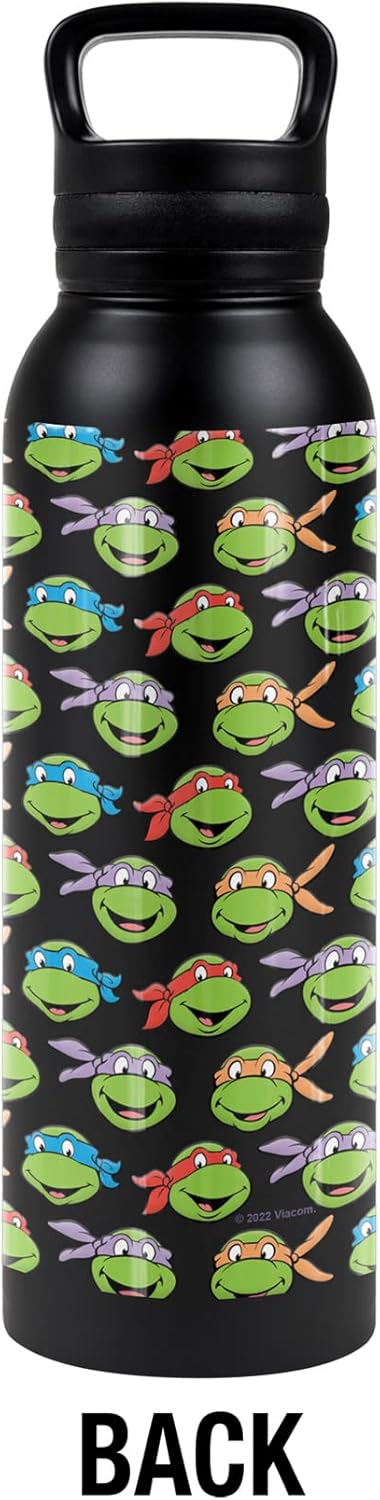 Teenage Mutant Ninja Turtles TMNT OFFICIAL Turtle Heads 24 oz Insulated Canteen Water Bottle, Leak Resistant, Vacuum Insulated Stainless Steel with Loop Cap