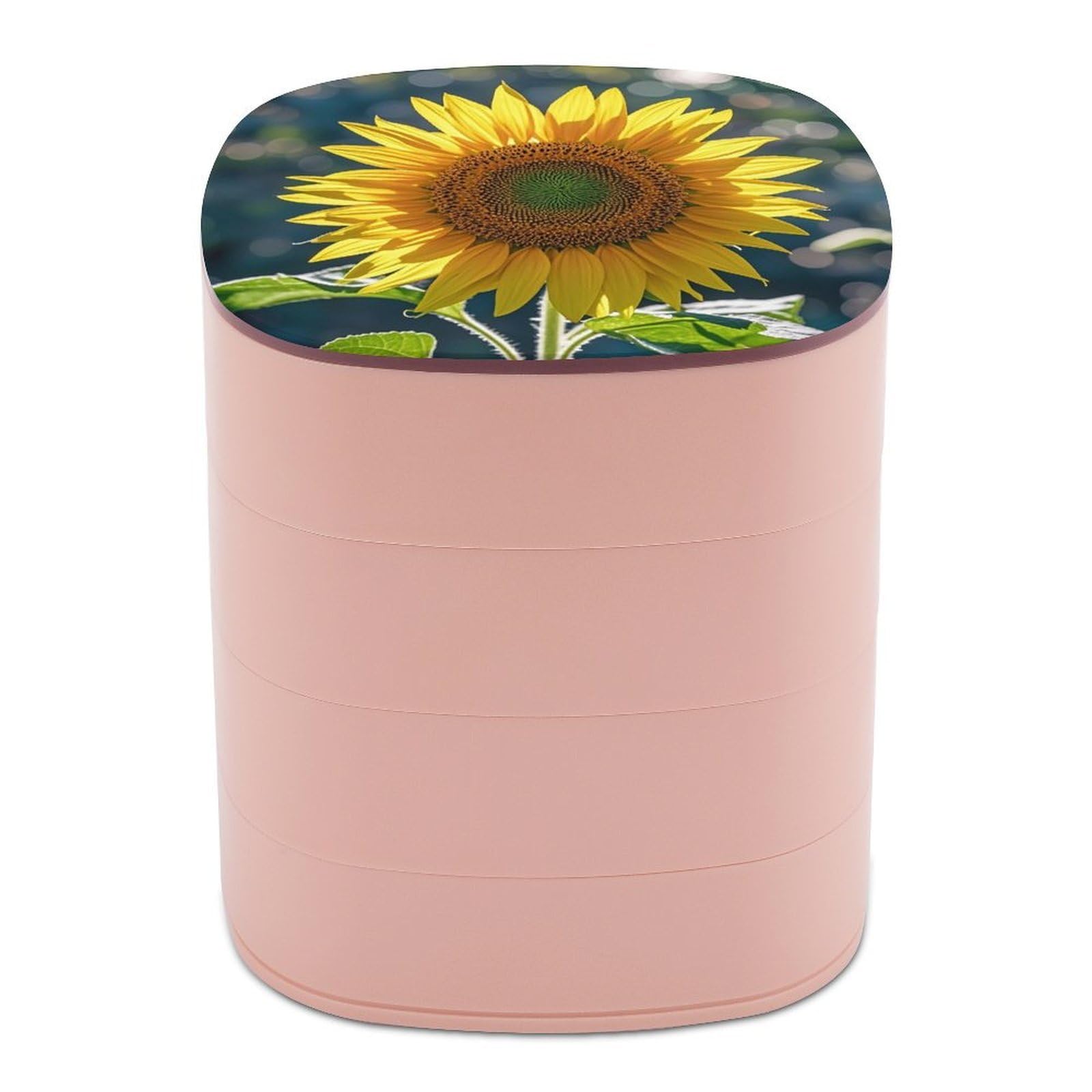 LZQPOEAS Night Sunflowers Jewelry Box with Mirror 4-Layer Rotating Travel Jewelry Case Small Jewelry Organizer Portable Jewelry Storage Box Rings Stud Necklaces Earring Holder for Women