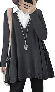 Sponsored Ad - YESNO Women's Sweater with Swing Hem Oversized Long Sleeve V Neck Knit Pullover with Drop Pockets WM9TYP1