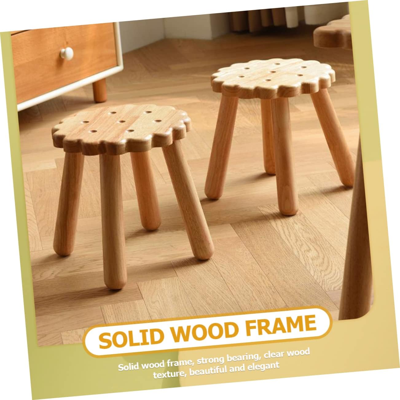 BESTOYARD Wooden Biscuit Shape Footstool Adorable Outdoor Step Stool for Boys and Girls Adults Solid Wood Frame Versatile Shoe Changing Decorative Stool for Living Room Kitchen