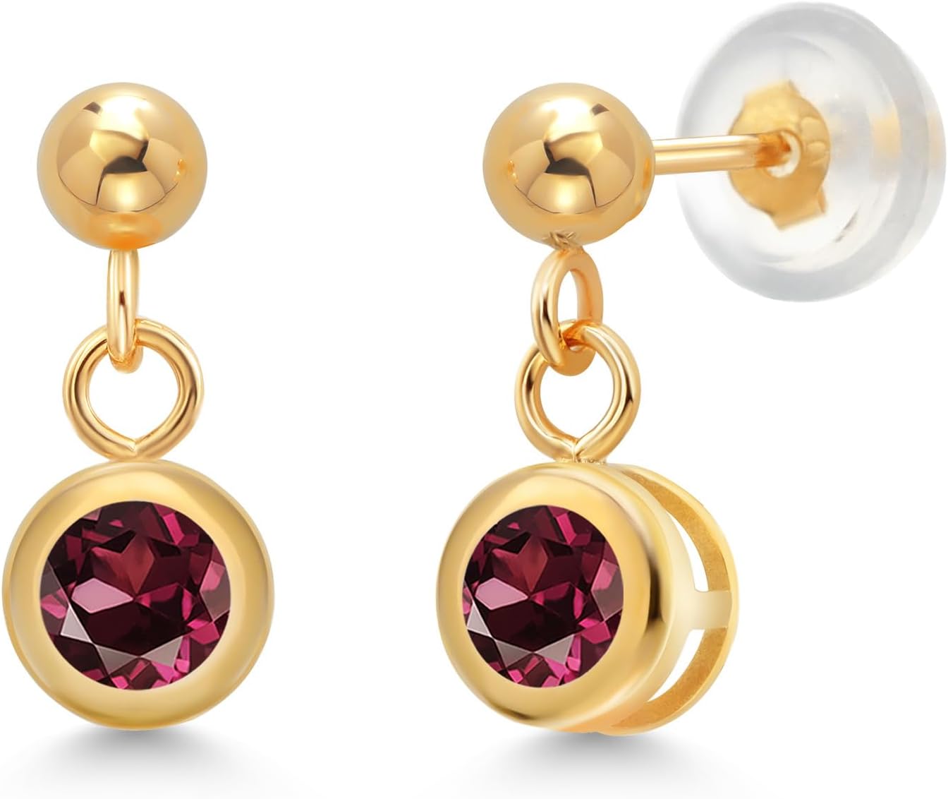 Gem Stone King 14K Yellow Gold Gemstone Birthstone Drop Dangle Earrings | Round 4MM | Gold Earrings for Women