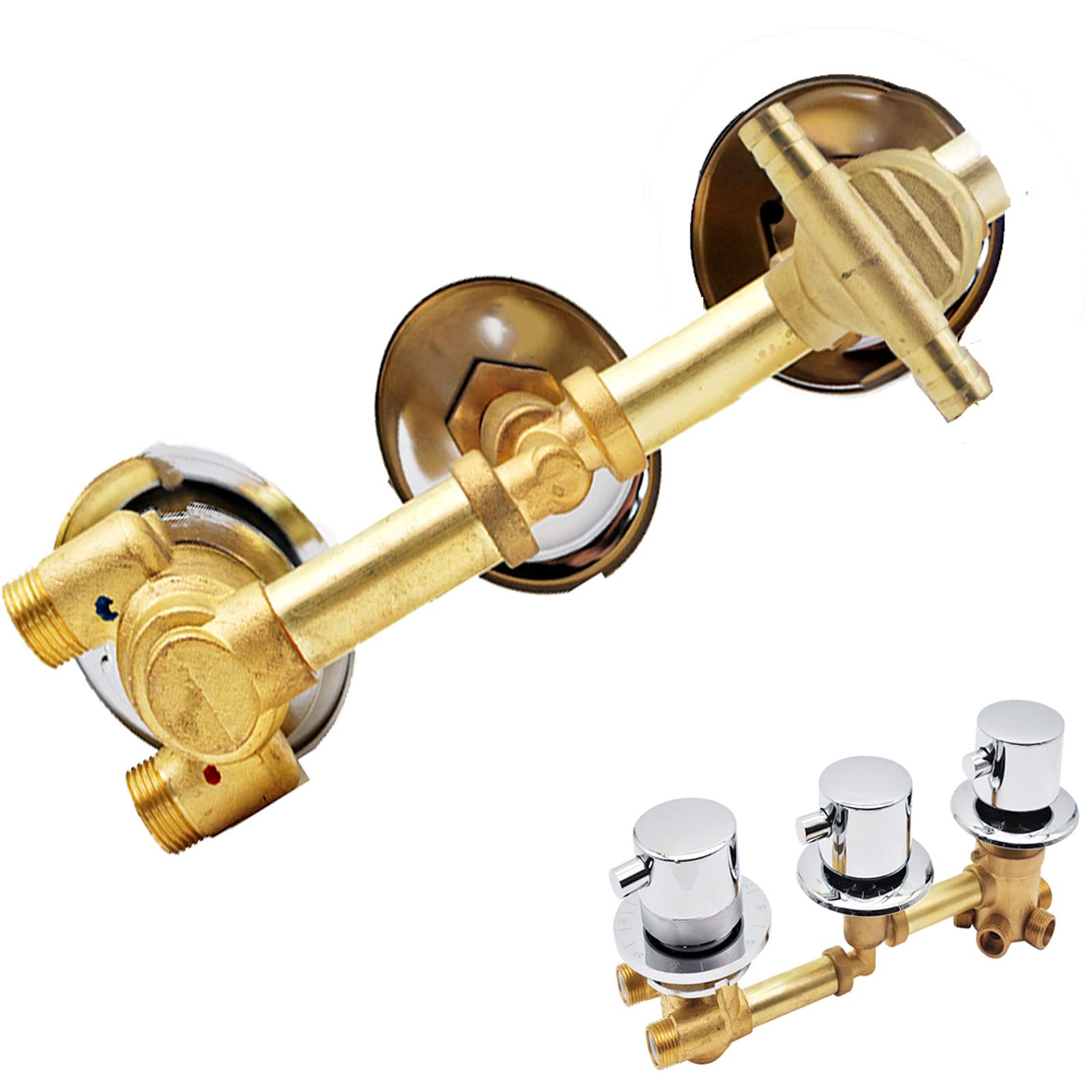 ZQFHSX 3 Way Thermostatic Shower Faucets Brass Mixer Tap with Ceramic Cartridge G1/2" Silver Control Holder Included LWX