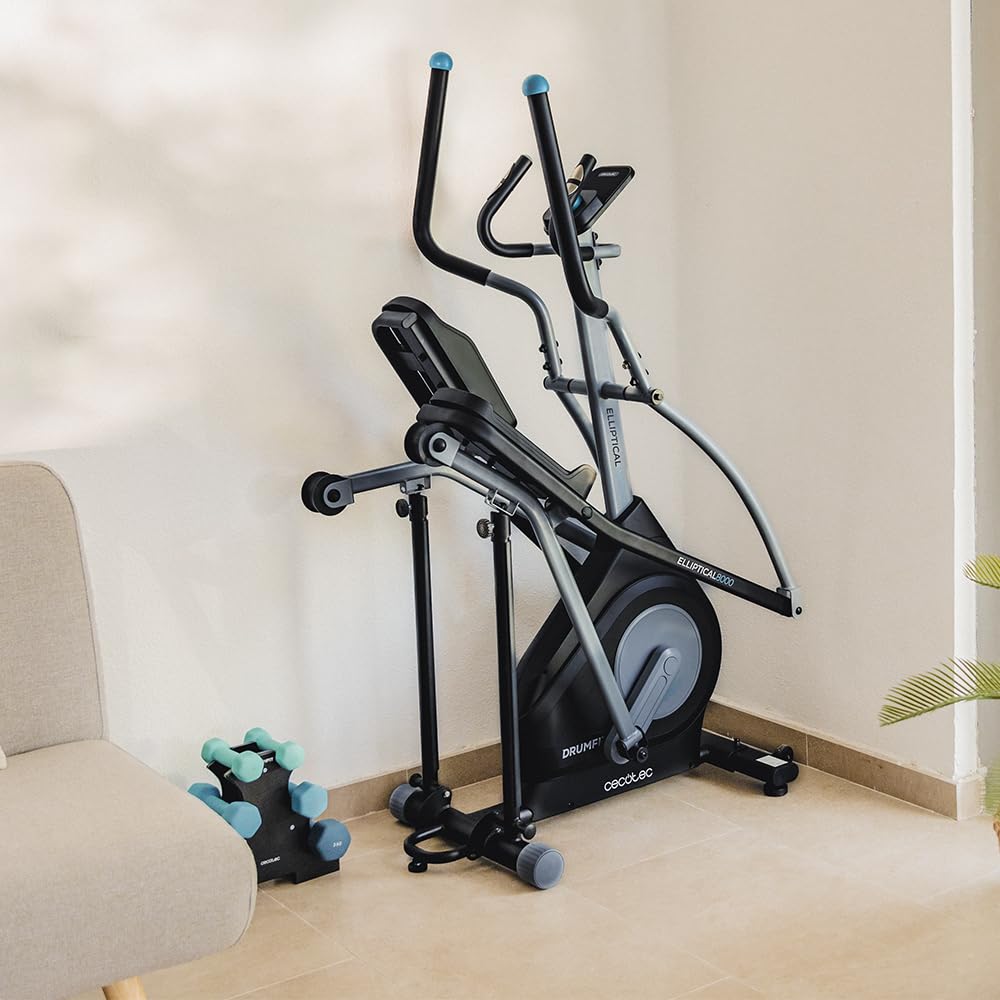Cecotec Bicicleta Elíptica Plegable con App Drumfit Elliptical 8000 Motor Pro. Resistencia Magnética Regulable a Motor, Pantalla y Soporte Dispositivos, Volante Inercia 8kg, Pulsómetro, Zancada 40cm