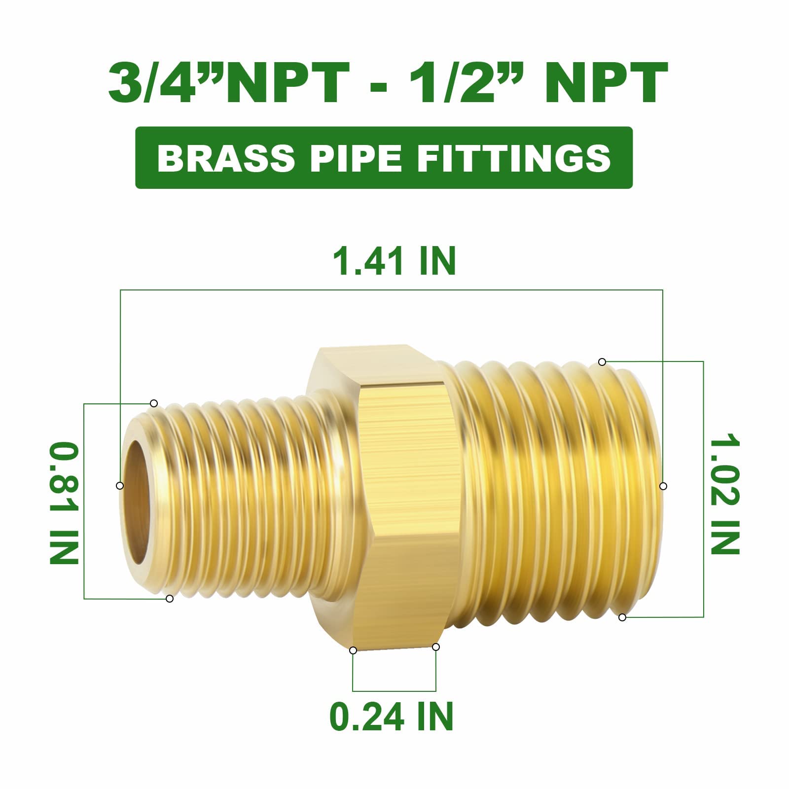 1/8 NPT Male X 1/4 NPT Female Brass Pipe Fitting Hex Reducer Adaptor, 4pcs - View #7