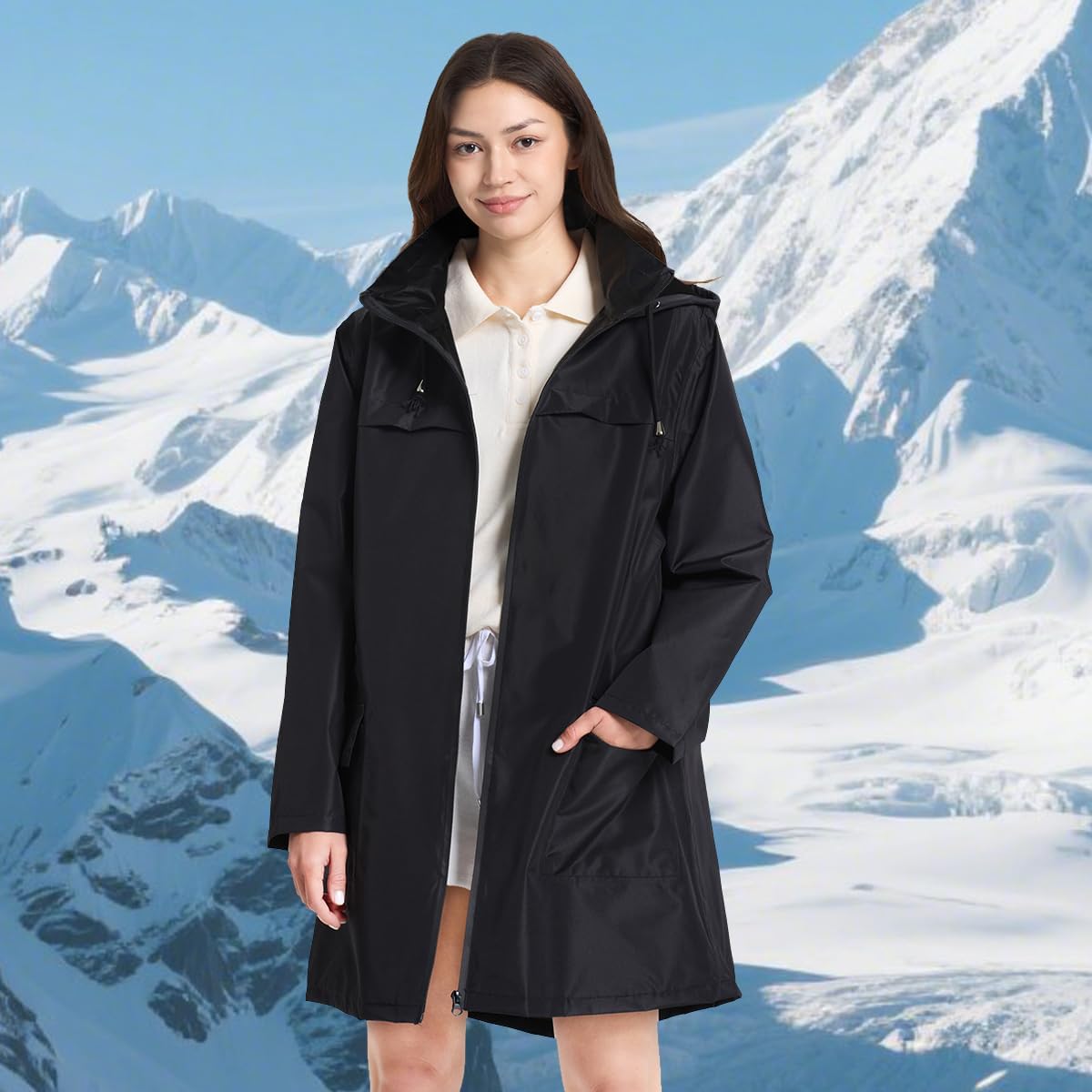 POWINSUN Women Waterproof Lightweight Rain Jacket Outdoor Hooded Raincoat