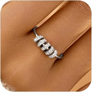 LOVECOM S925 Sterling Silver Fidget Anti Anxiety Rings With Cubic Zirconia Beads Spinner Ring for Women 14k Gold Plated Stress Relief Spinning Ring Jewelry Christmas Gifts for Mom to Daughter