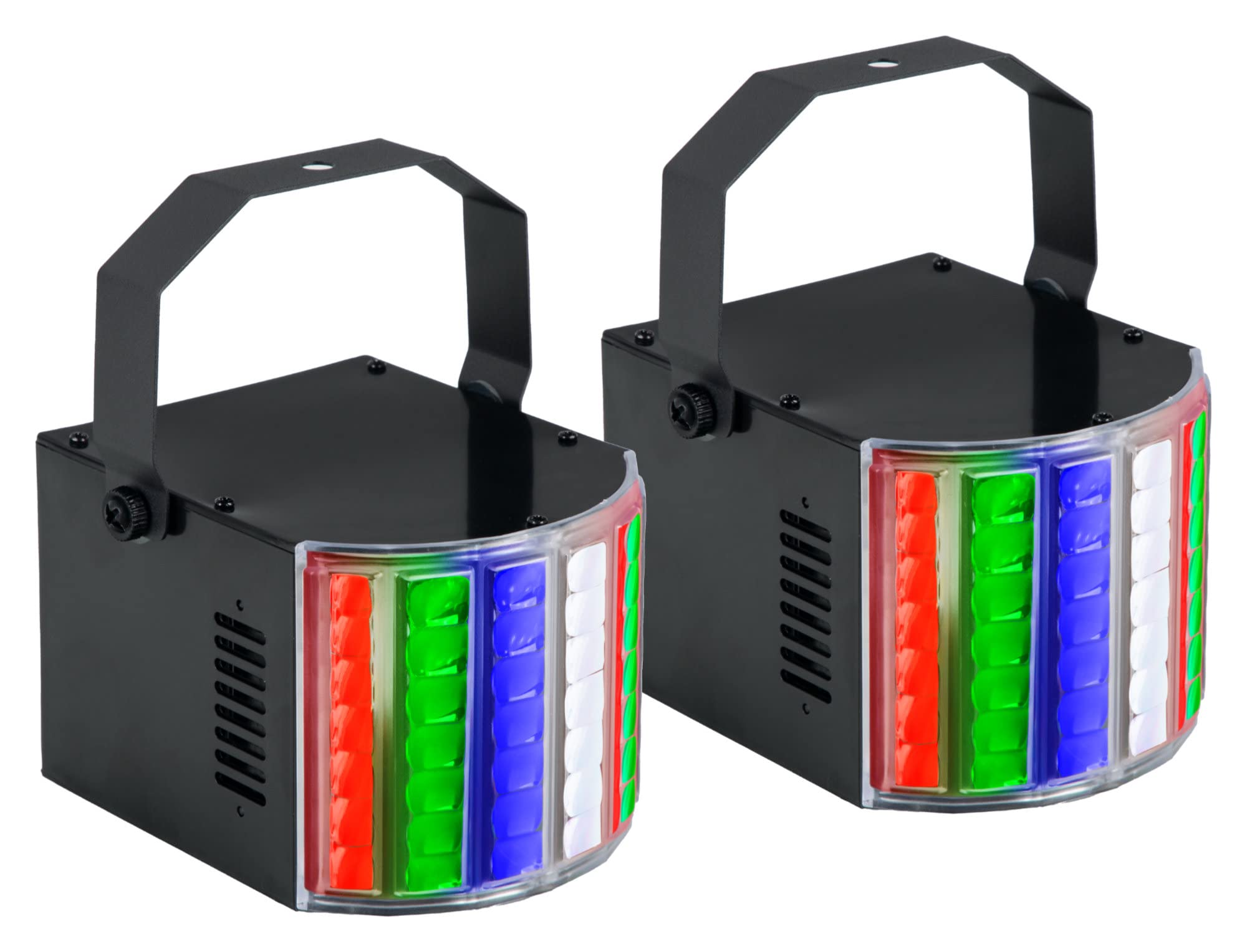Showlite DL-8 USB-Razor Derby Partylight 2x Set, Lichteffekt im Mini-Format | Vier LEDs in den Farben rot, grün, blau und weiß mit je 2 Watt Leistung, Betriebsmodi: aus, automatisch und Musiksteuerung