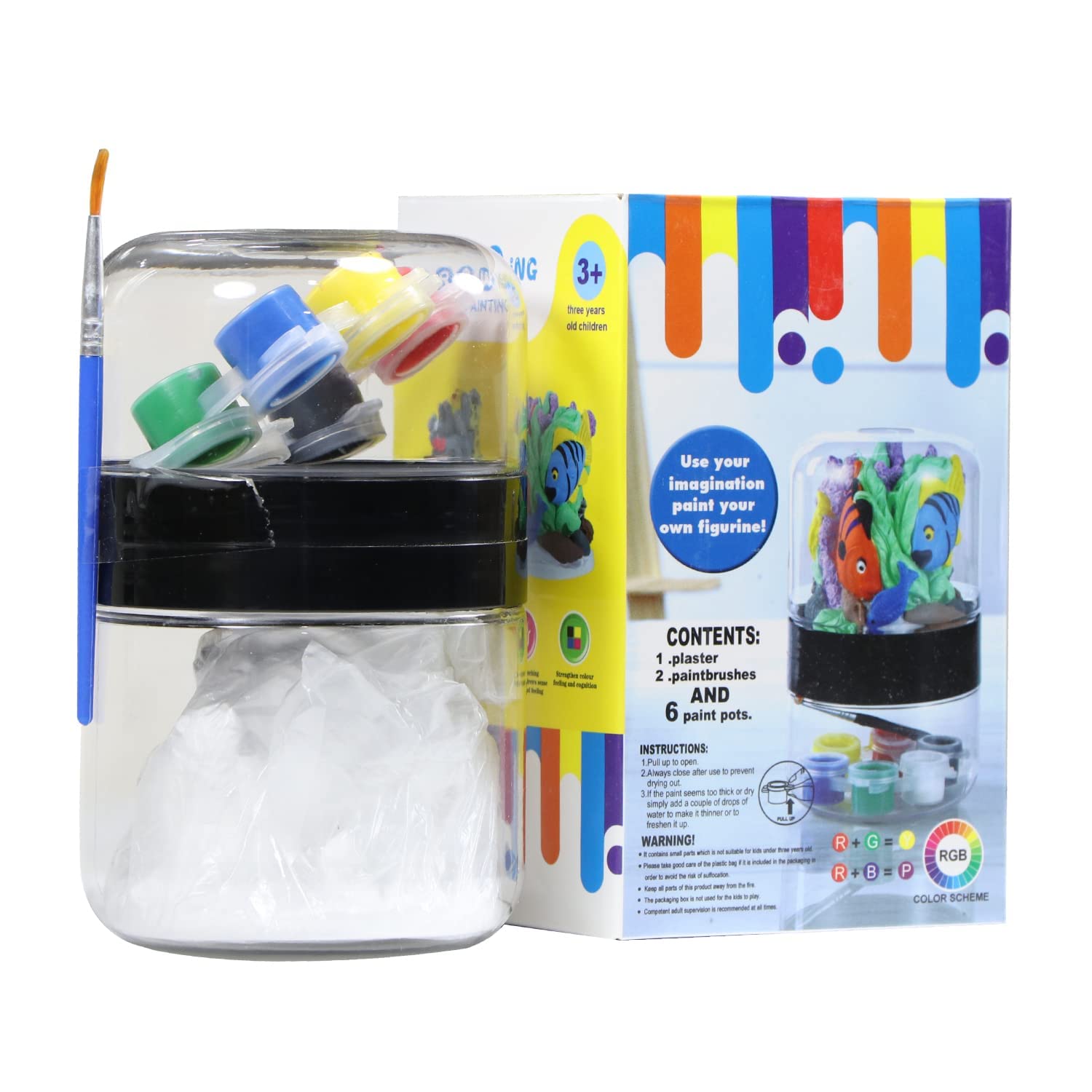 Inllex DIY Art Plaster Painting Kit for Kids, DIY Activity Kit, Art Kit with Brush, 6 Paint Pots for Kids, Students, Children, Artists/ Fish Colored Drawing Fun Toys for Kids Educational Learning Games for Gift