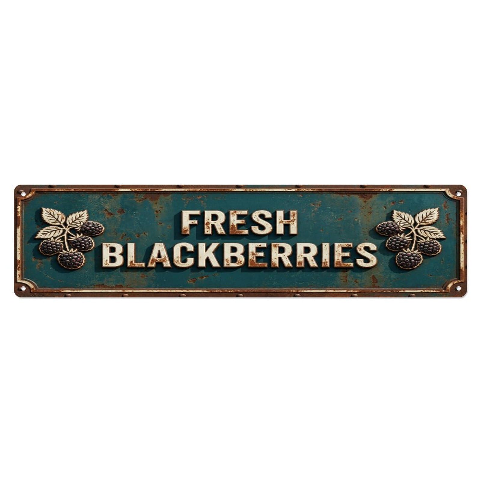 Metal Tin Sign FRESH BLACKBERRIES Vintage Berry Rustic Farmhouse