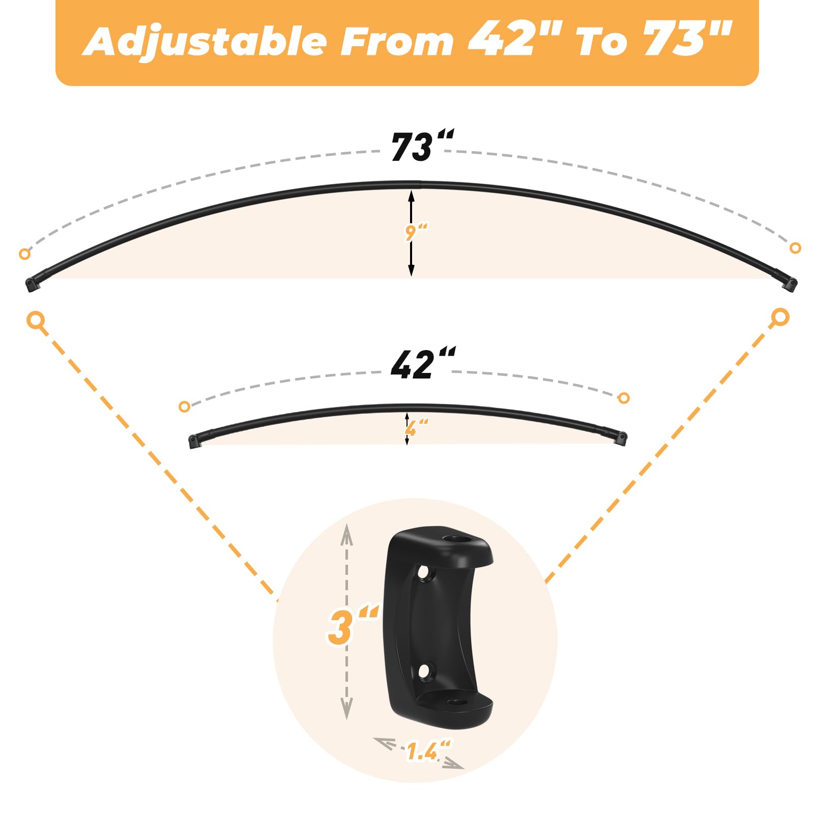 Curved Shower Curtain Rod 42-73 Inches Black Curved Shower Rod for Bathroom Need to Drill Adjustable Arched Tension Curtain Rods Rustproof Expandable Curved Tension Rod Extra Space