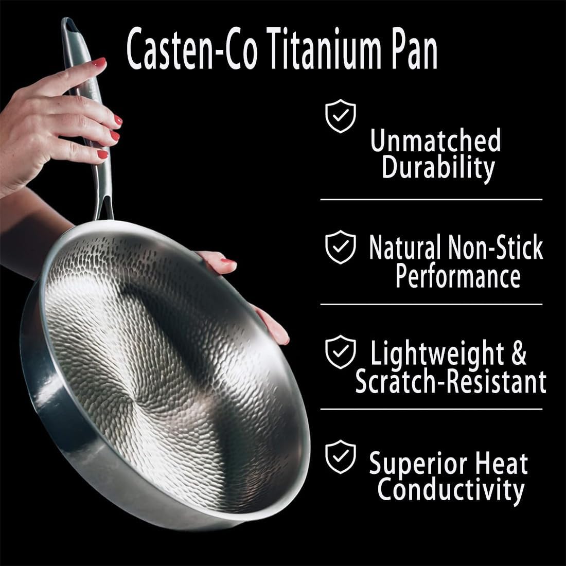 Titanium Pan, 2026 Upgrade 100% Non-toxic Titanium Hammered pan Pro with Lid, Non Stick Frying Pan for Cooking, Chemical-Fre, Heat-Resistant & Lasts a Lifetime (With Lid, 11.81)