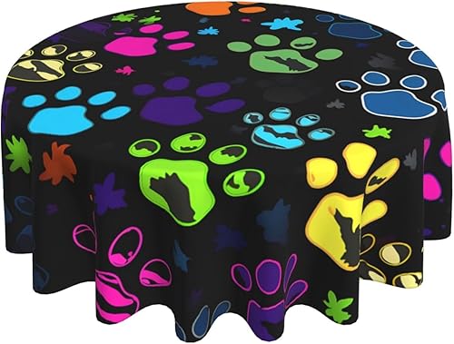 Miniatura 2 de Nameapo Mantel redondo con estampado de perro colorido de 60 pulgadas, tapete de mesa (apto para mesa de 20 a 47 pulgadas) para decoración de cocina