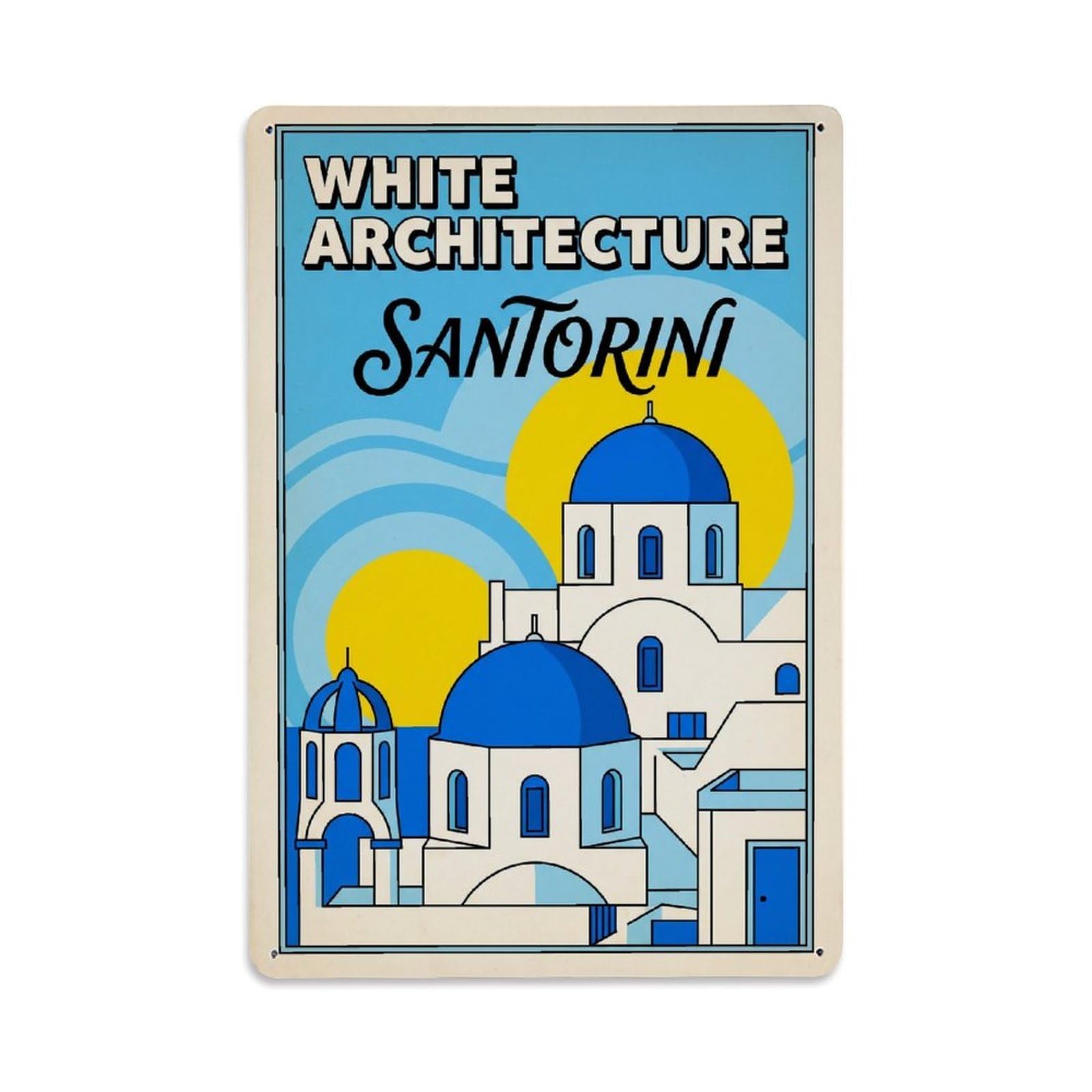 Vintage Travel Santorini White Architecture Metal Tin Sign