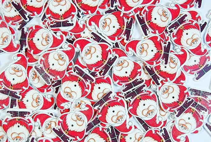 celloexpress Wooden Christmas Buttons Printed Shaped and Decorative (Santa Claus Type 5, 35mm, Pack of 50)