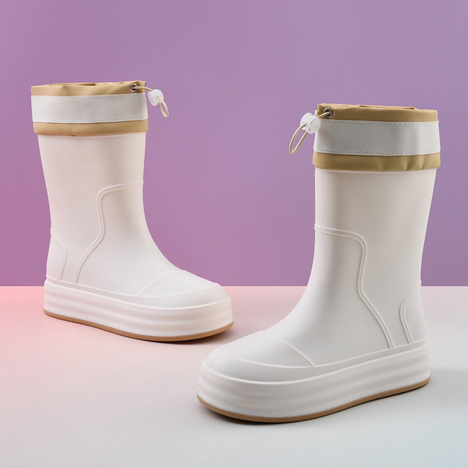 Generisch Bottes en caoutchouc pieds nus pour femme - Bottes de pluie imperméables avec mi-mollet - Bottes en caoutchouc pliables avec tige réglable - Semelle antidérapante - Chaussures légères
