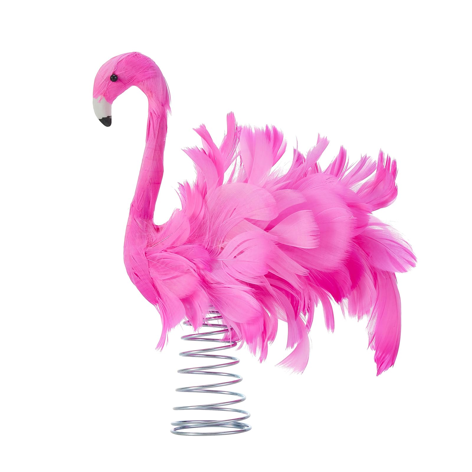 Flamingo Christmas Tree Topper with Artificial Fluffy Feather Pink Flamingo Christmas Ornaments for Home Small Xmas Holiday Party Decor (Pink, 25cmx23cmx12cm)