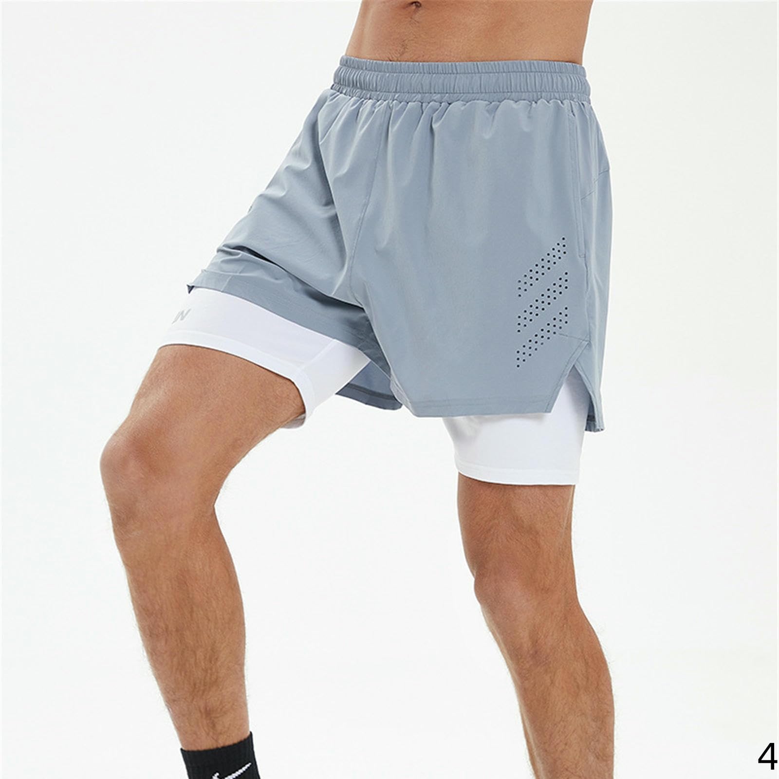 Pantaloncini Uomo Pantaloni Sportivi Maschili Finti A Due Pezzi Secco Rapido Antidosceudo Che Corre Fitness Tre Quarti-Nero-m
