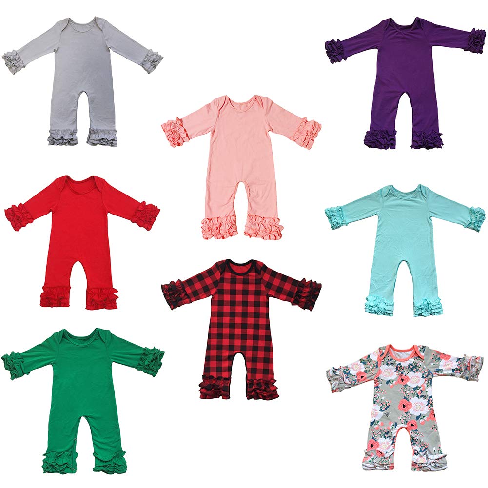 IBTOM CASTLE Newborn Baby Boy Girls Icing Ruffle Romper Jumpsuit Pants Bodysuit Long Sleeve Pajama Nightwear Birthday Outfit Playwear Gray 18-24 Months