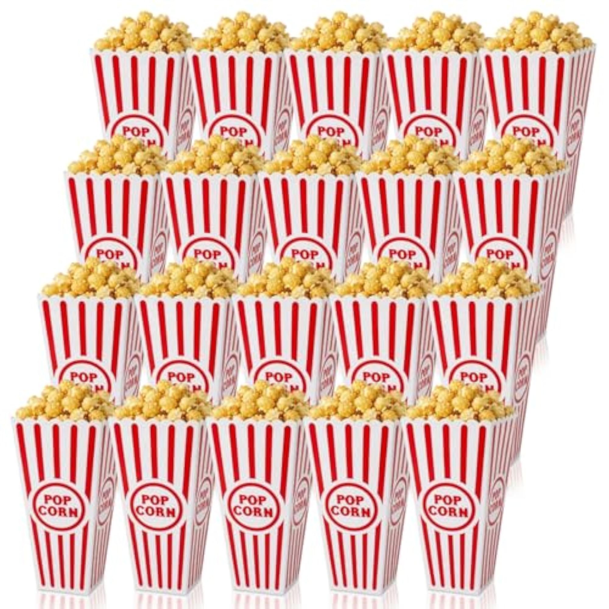 20 Pack Plastic Open-Top Popcorn Boxes