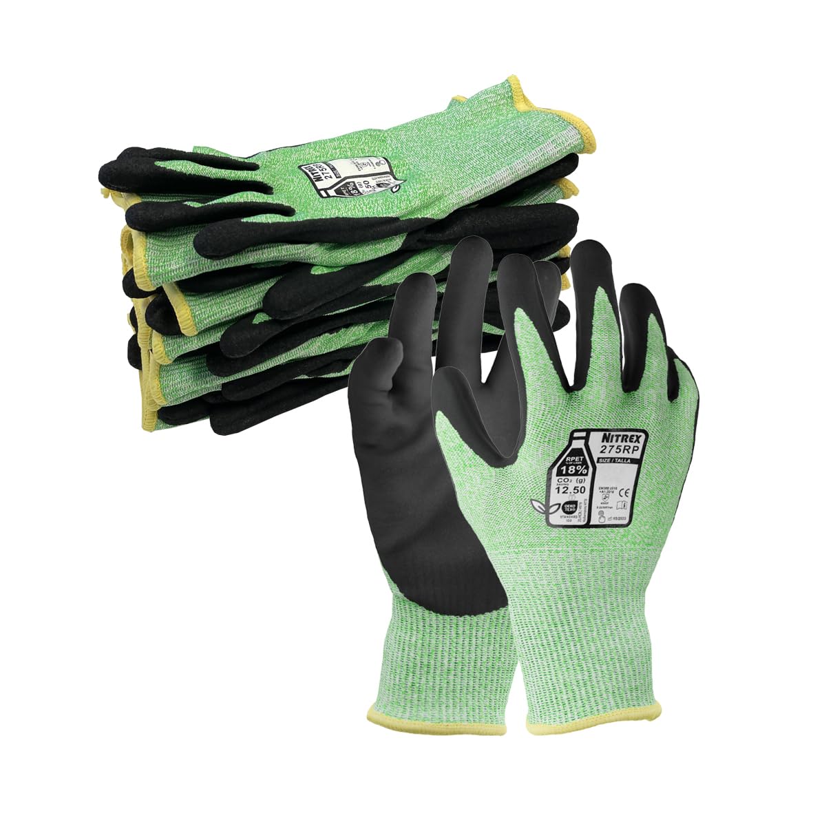 NITREX 275RP Cut Resistant Work and Safety Gloves - 5 Pairs - Sandy Nitrile Palm Coated - Oils and Grease Resistant – Mechanical and Industrial Protective Gloves - Size 8