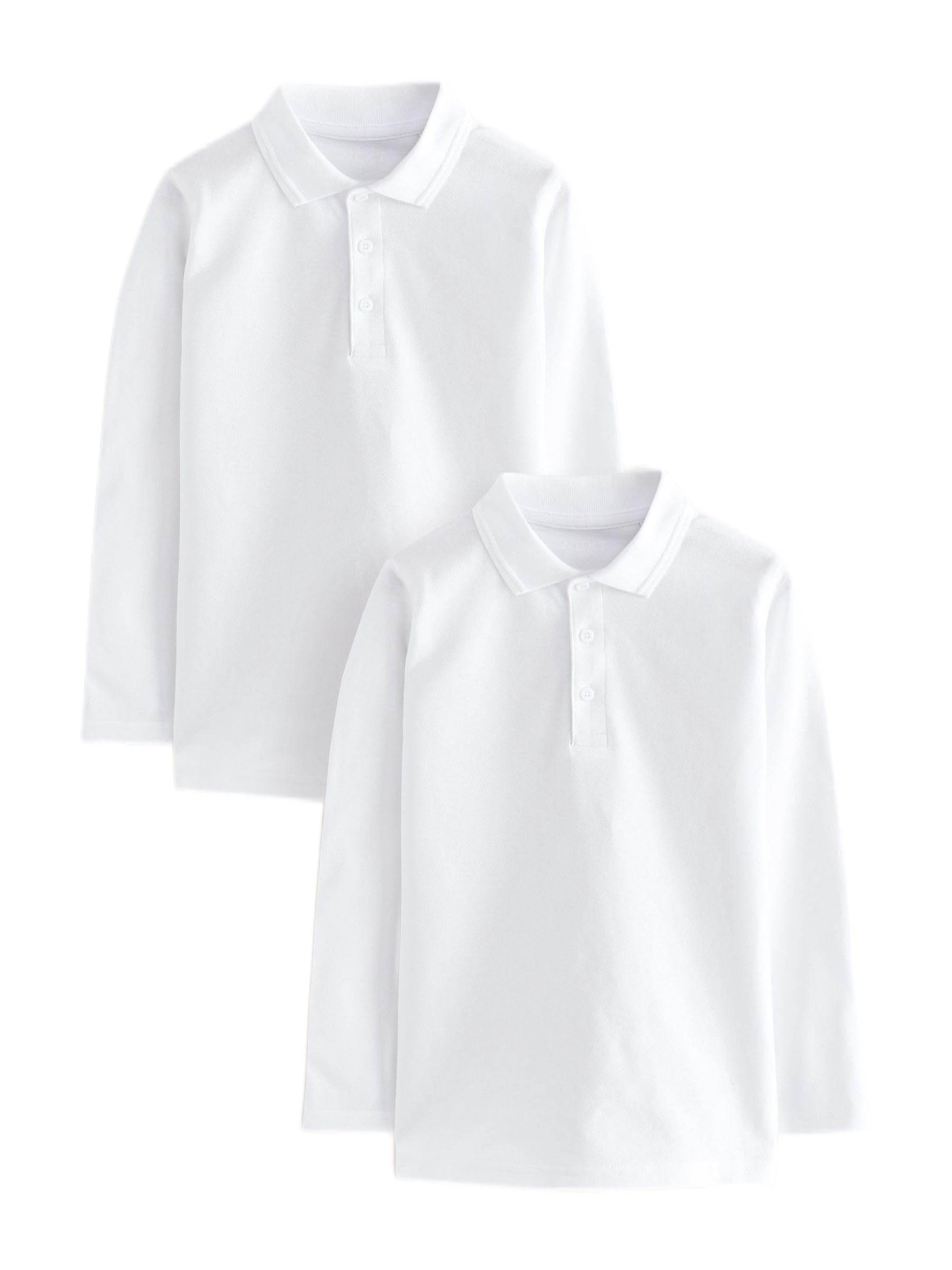 Listers Schoolwear Età 3-16 Bianco 100% Cotone Scuola Plain Polo Manica Lunga Bambini Ragazzi Ragazze P.E.