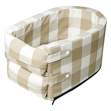 FHS Portable Cat Car Seat Dog Car Artifact Anti-Dirty Cushion for Small Dog Big Grid White